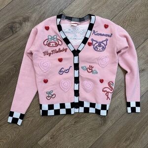 Sanrio My Melody & Kuromi Diner Icons Women's Cardigan Pink Embroidered Size XS
